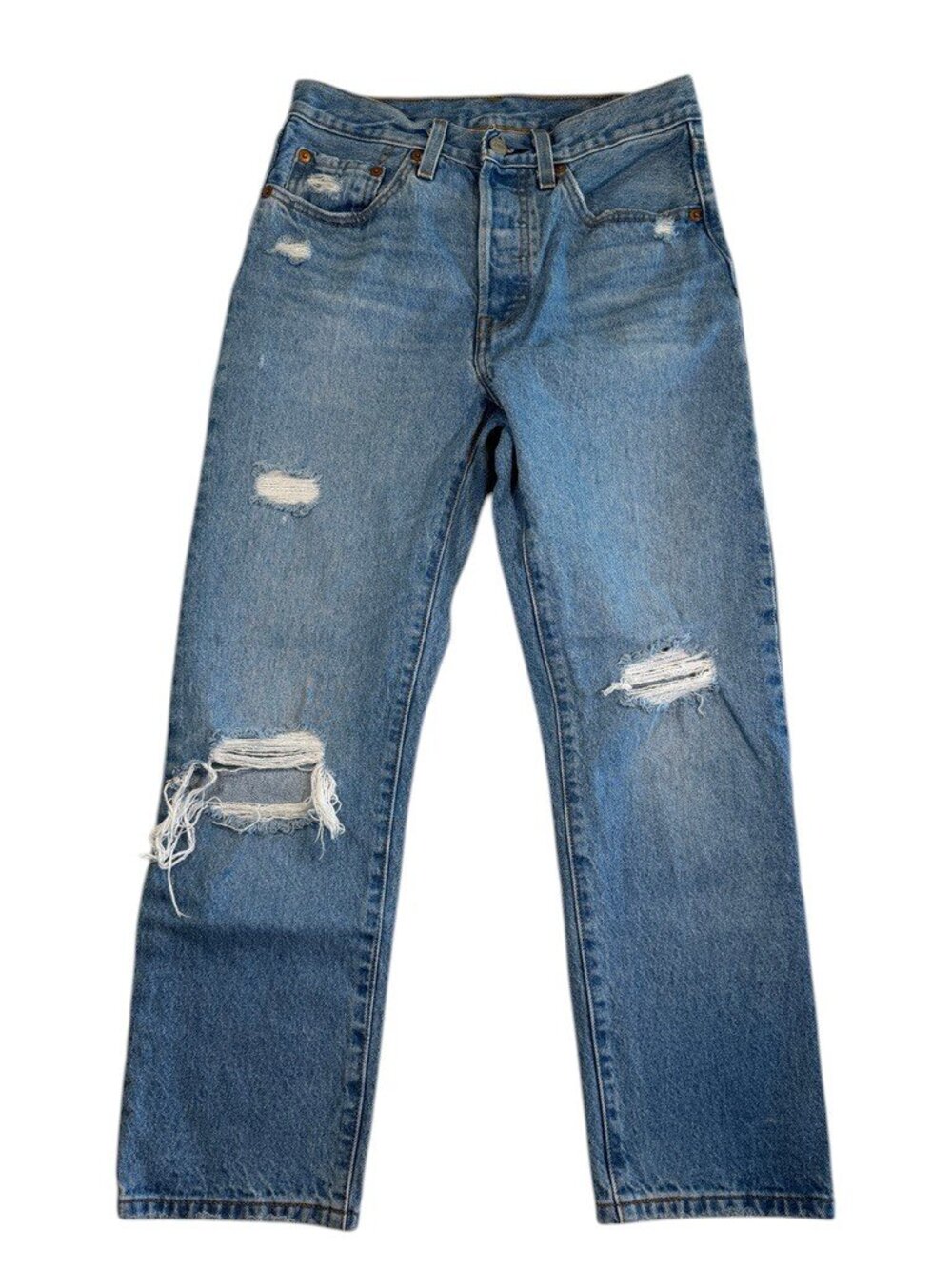 LEVIS 501 Button Fly Distressed Denim Blue Jeans 26 26